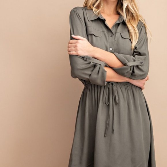 Olive Utility Drawstring Dress - Picture 8 of 8